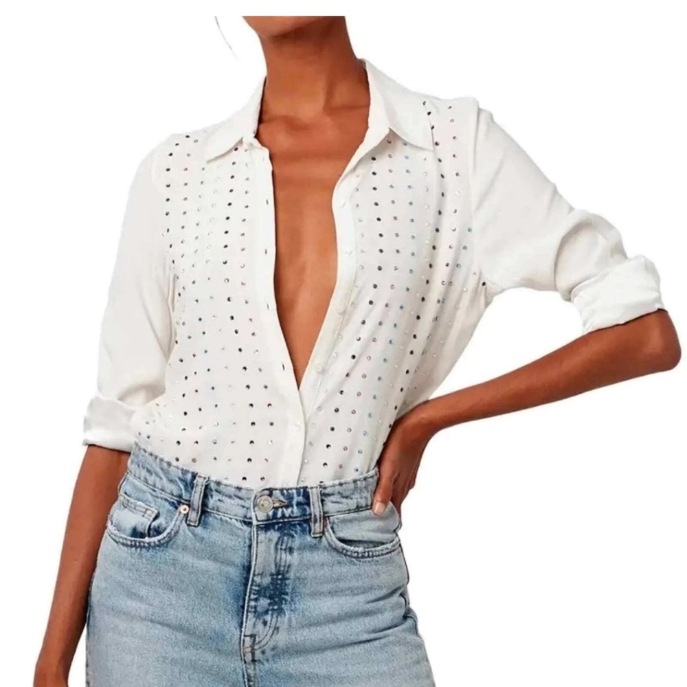 Rhinestone Studded Button Up - Picture 2 of 7